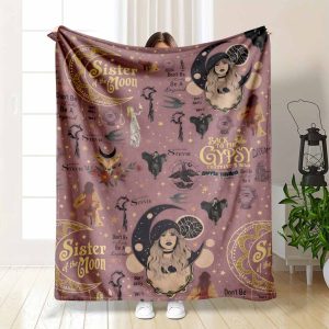 Sister of the Moon Flannel Fleece Throw Blanket Stevie Nicks Inspired Back To The Gypsy Lyrics HD Print Witchy Boho 70s Rock Music Fan Gift Sofa Decor