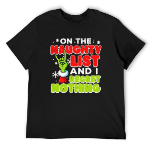 On The Naughty List And I Regret Nothing Christmas Graphic Tee, Funny Skeleton Rock Hand Festive Shirt for Men Women Teens, Short Sleeve Printed T-Shirt for Holiday Parties, Funny Xmas Gift Idea, Casual Novelty Top for Christmas Season