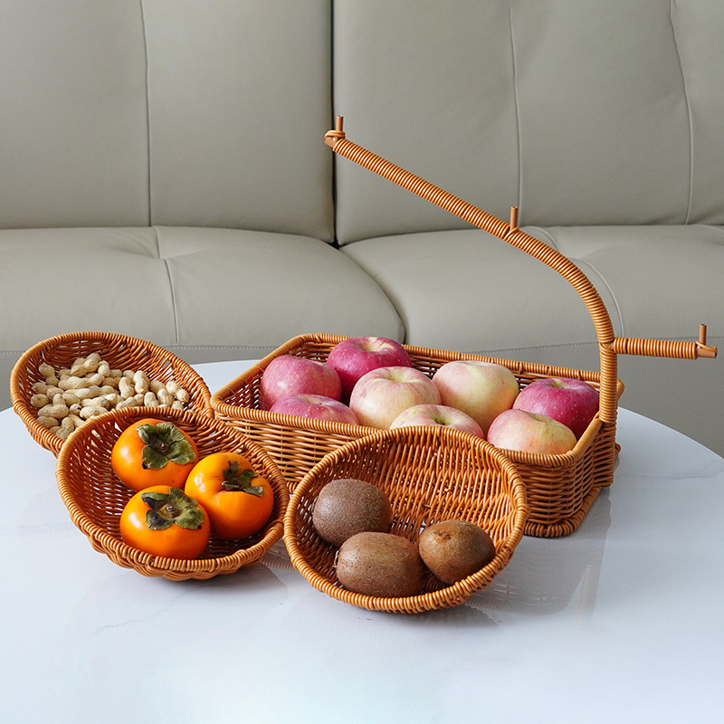 BBQ multi-layer fruit basket living room snack candy storage rack household afternoon tea imitation rattan tray