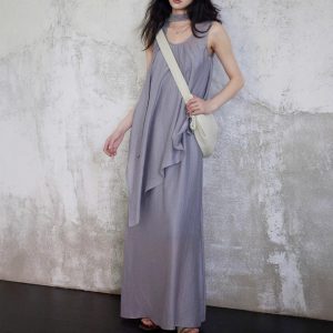 Eryang Design [Wangshu] Tiansi Flowing Temperament Lazy Style Irregular Sleeveless Vest + Large Sling Sling Skirt