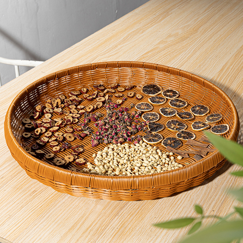 Imitation rattan round storage basket household bun steamed bun basket drying dustpan washing basket vegetable basket fruit tray hand-woven