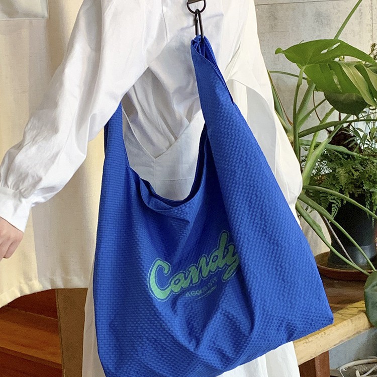 Casual fine-plaid letter printed crossbody bag versatile large capacity handbag nylon canvas bag