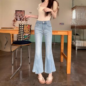 Real shot of summer high-waisted slim elastic jeans retro temperament slim slim jeans women