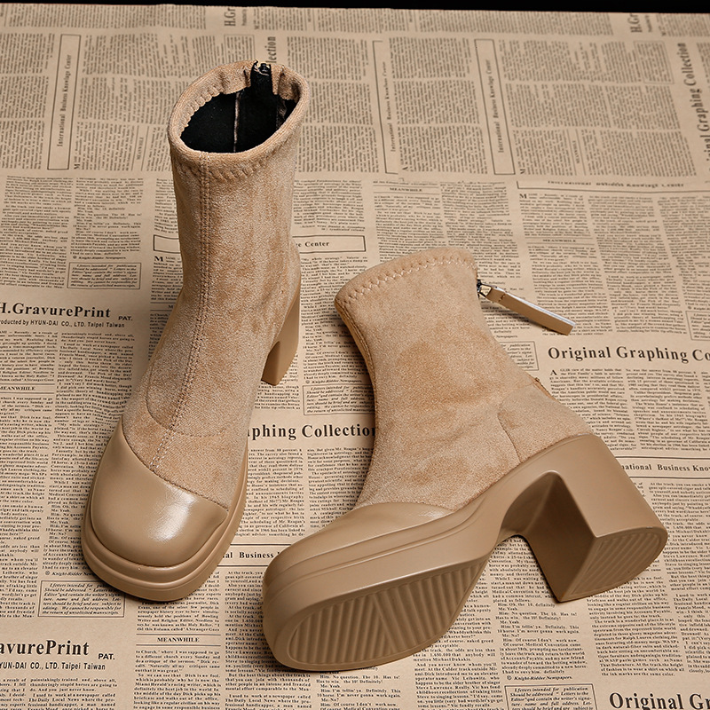 Slim boots for women in spring and autumn Korean small ankle boots for autumn and winter women's shoes suede elastic boots high heel short boots