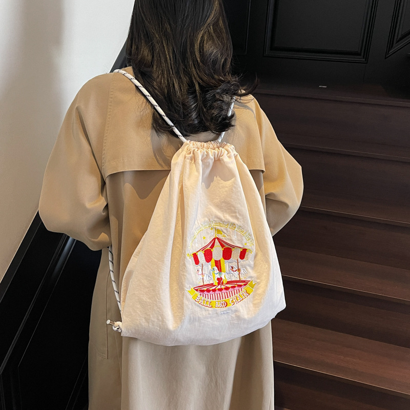 Japanese fashion brand fashion backpack cute cartoon environmentally friendly drawstring large capacity embroidery casual student bag