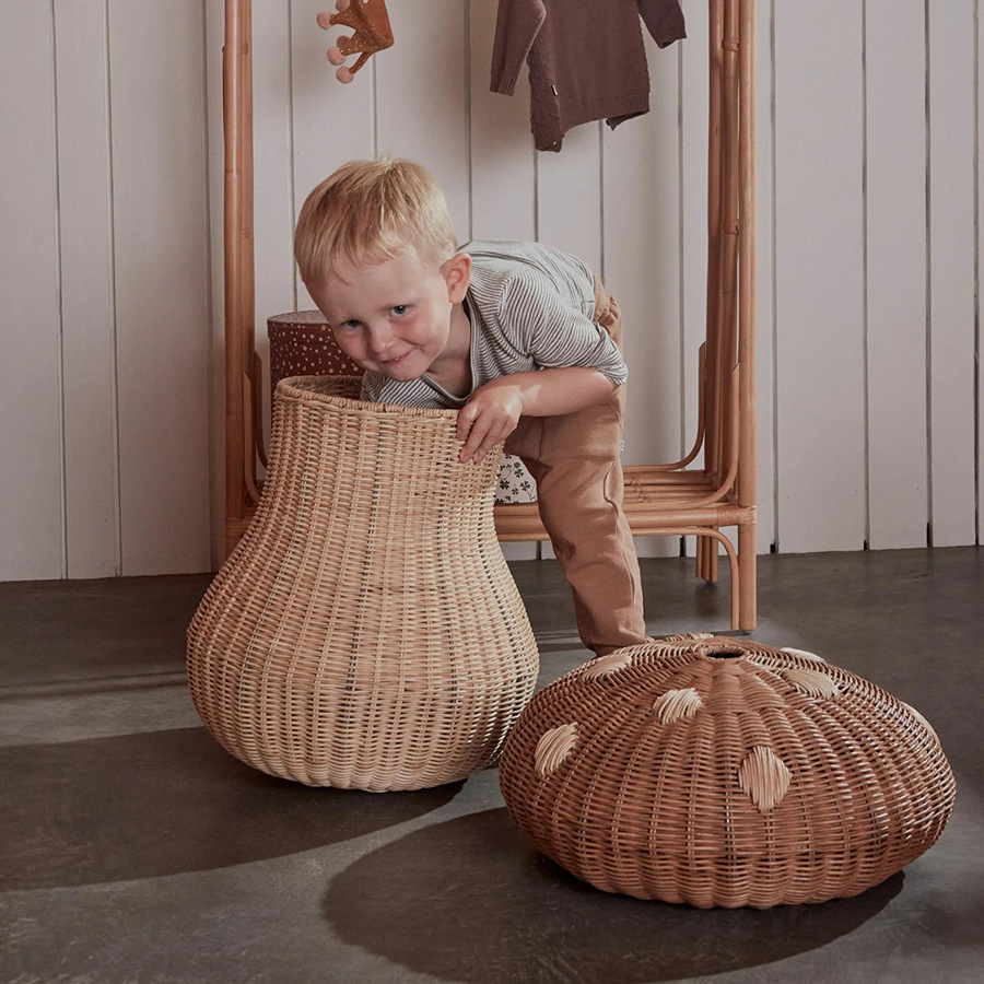 Mushroom-shaped laundry basket rattan storage basket plush toy storage box children's toys and debris storage box with lid