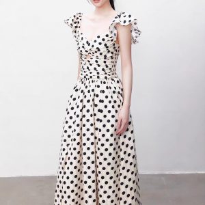Yuzhi high-end polka dot dress summer pleated waist-hugging long skirt to make you look slim and elegant