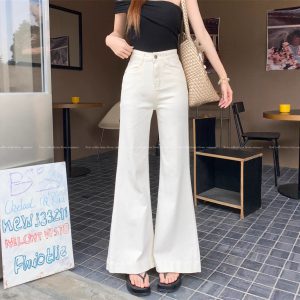 Real shot~White flare jeans for women in summer American loose small person without legs flared trousers