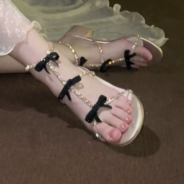 Beautiful rhinestone sandals for women in summer with skirt for women in women's rhinestones one-strip simple thick heels high heels